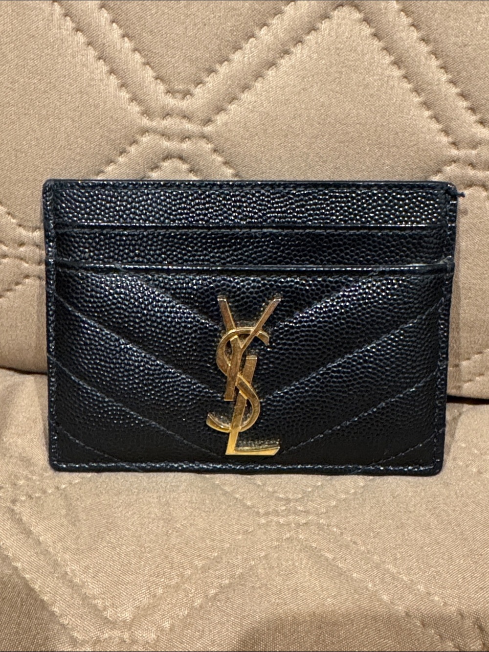 💎Yves Saint Laurent Black Quilted Card Holder with Gold YSL Monogram 💎